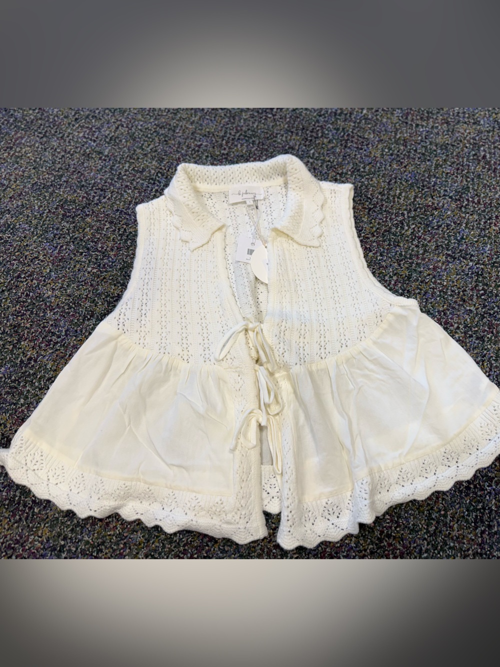 Crochet Knit Tie-Front Chemise in Cream